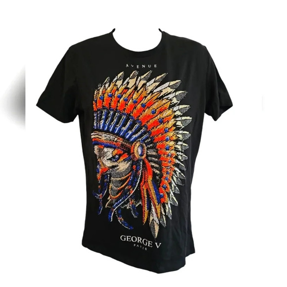 George V Paris Black Sequin Eagle Headdress Shirt Mens S Designer Streetwear Y2K - Picture 2 of 7